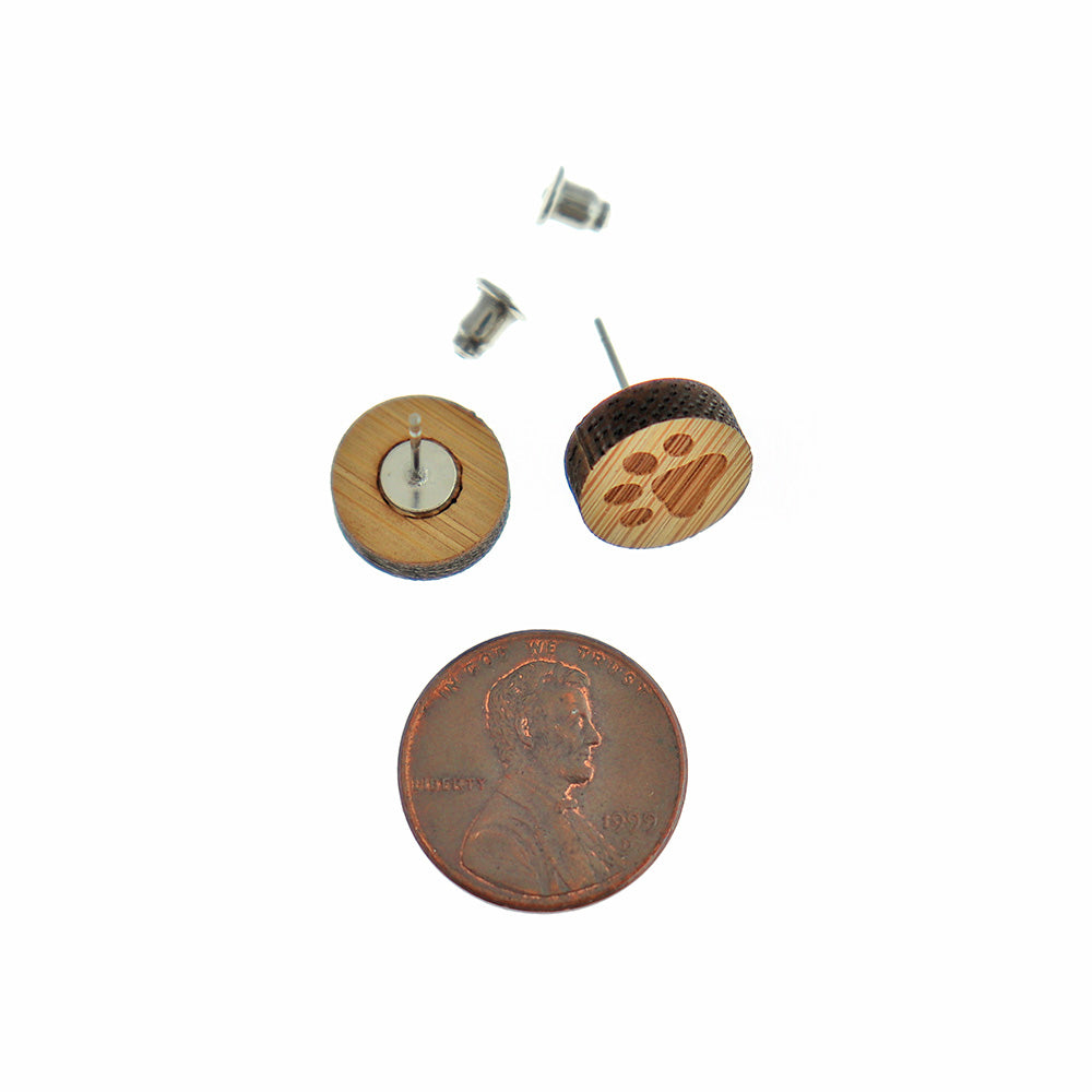 Boucles d'oreilles en bois en acier inoxydable - Clous à empreinte de patte -12mm - 2 pièces 1 paire - ER449