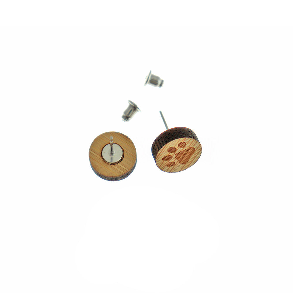 Boucles d'oreilles en bois en acier inoxydable - Clous à empreinte de patte -12mm - 2 pièces 1 paire - ER449