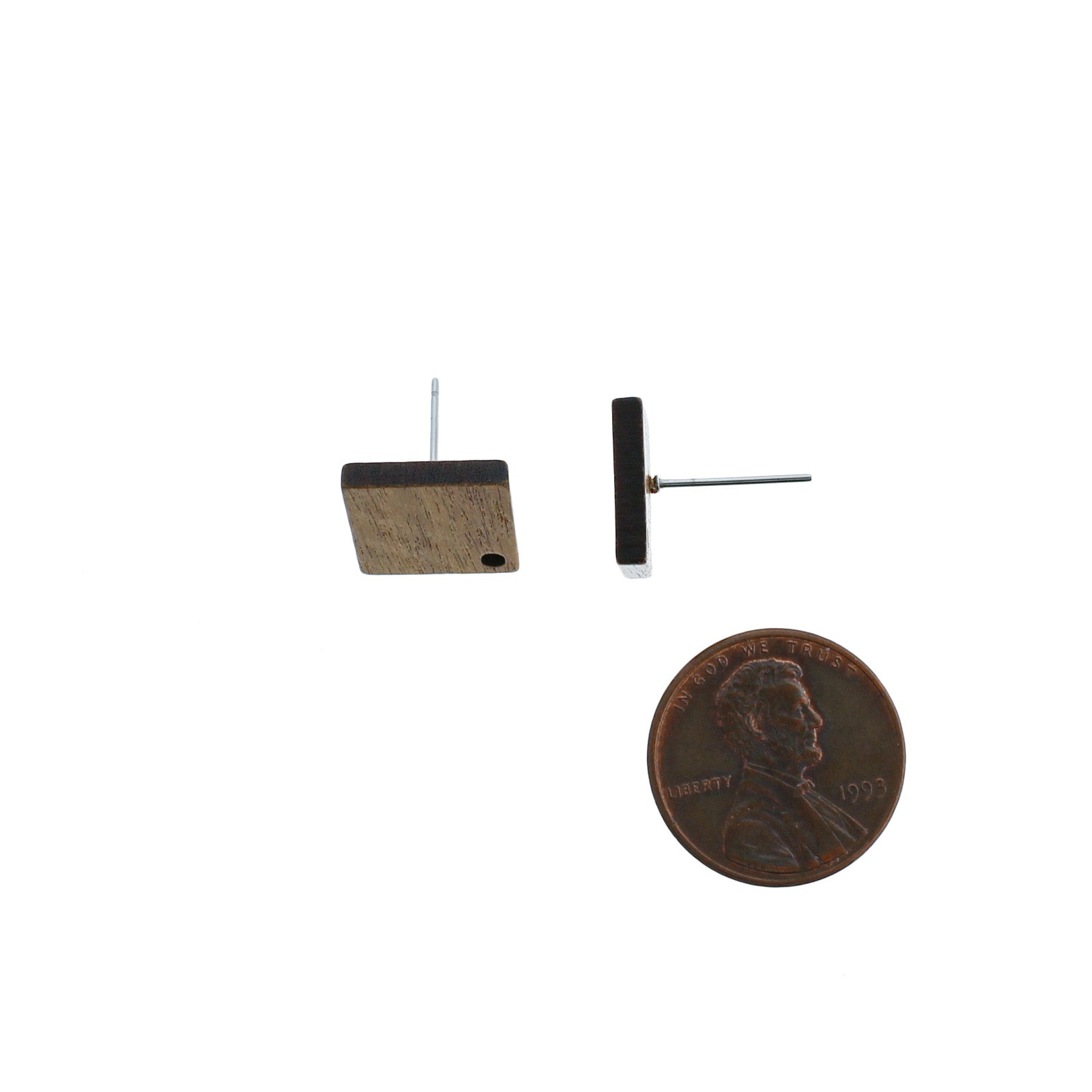 Wood Stainless Steel Earrings - Rhombus Studs - 17mm x 17mm - 2 Pieces 1 Pair - ER021