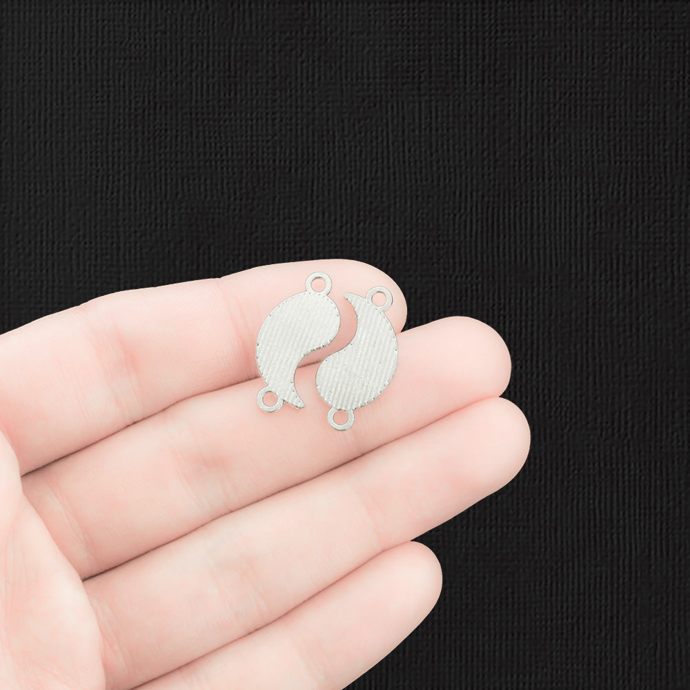 Yin Yang Connector Silver Tone Enamel Charms - 4 Pieces 2 Sets - E1489