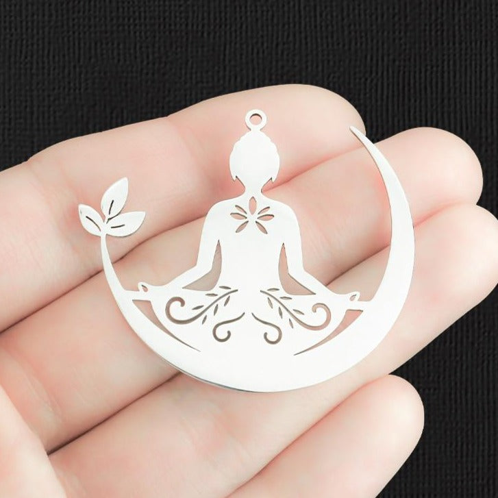 Breloque Yoga Méditation Acier Inoxydable 2 Faces - SSP438