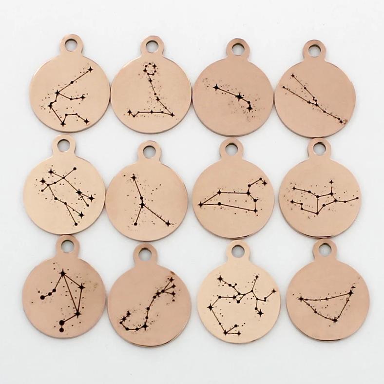 Zodiac Charm Collection Stainless Steel 12 Different Charms - Rose Gold Small Round Constellations - COL190ROGOLD