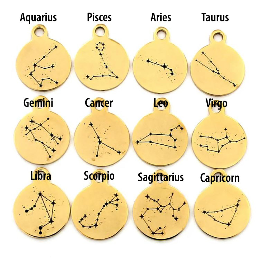 Zodiac Charm Collection Stainless Steel 12 Different Charms - Small Round Constellations - COL190