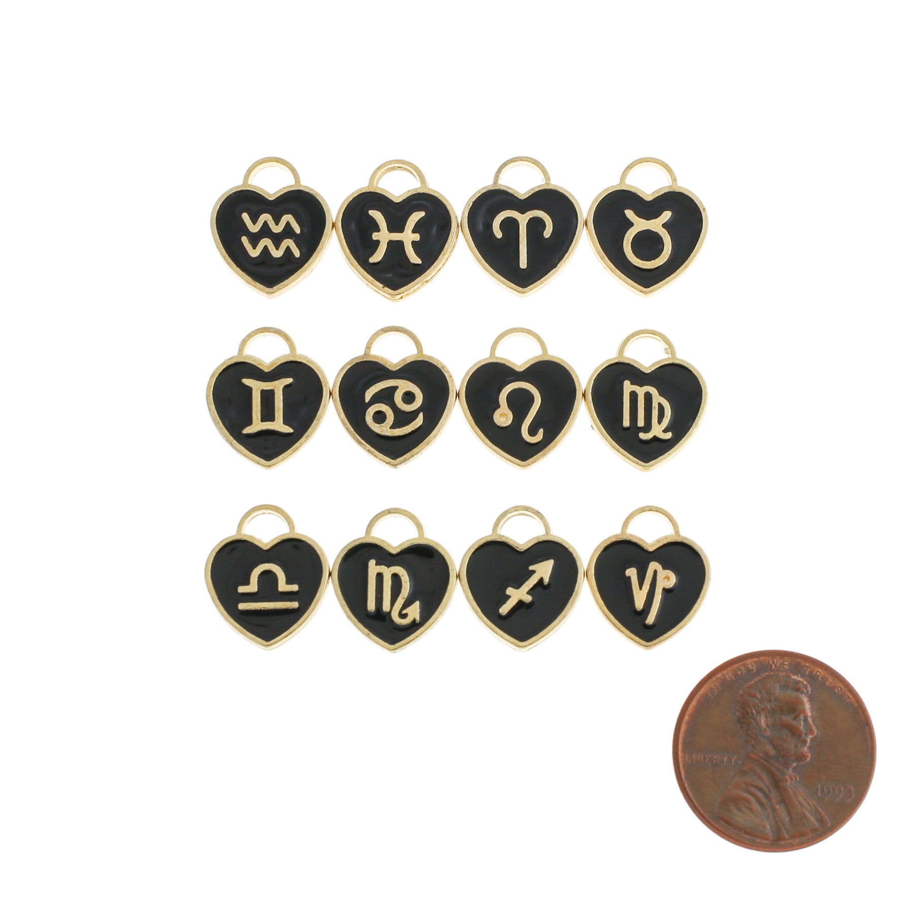 Zodiac Heart Charm Collection Gold Tone Enamel 12 Different Charms - COL229H