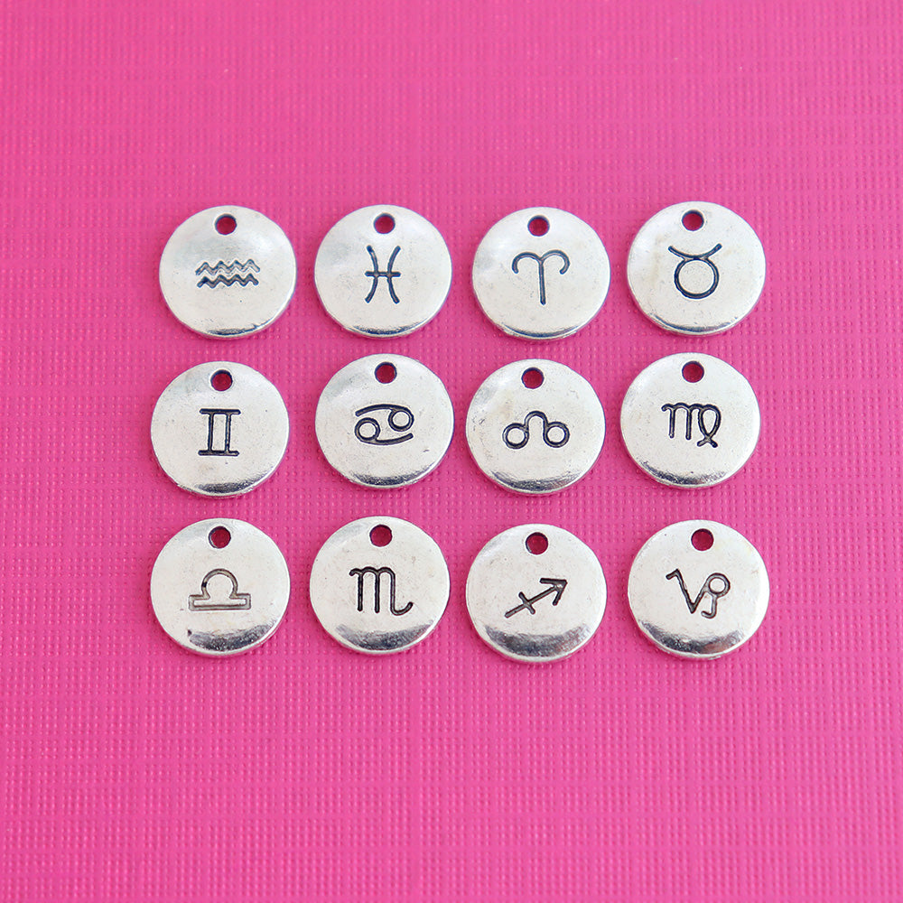 Collection de breloques signe du zodiaque ton argent antique 12 breloques - COL363