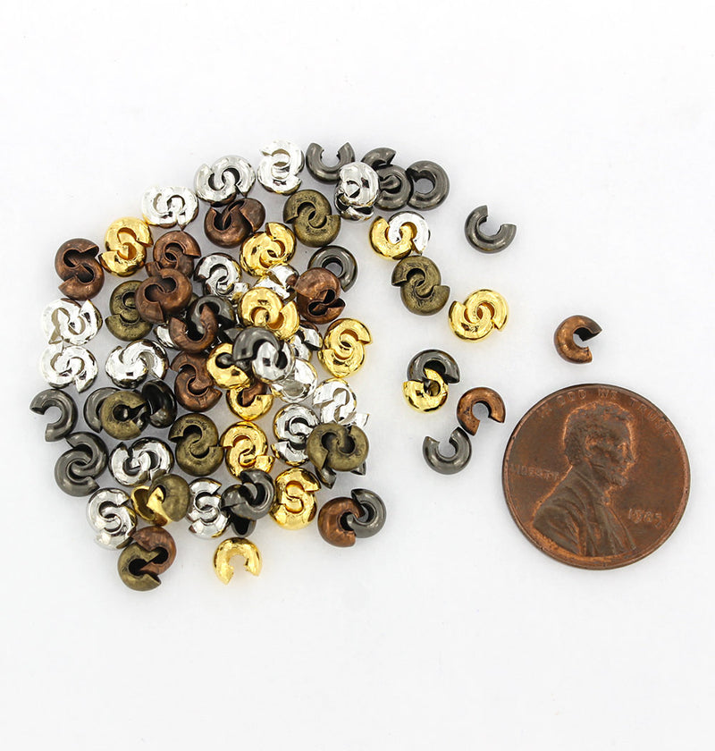 Assorted Finishes Crimp Bead Covers - 5mm Open, 4mm Closed - 50 Pieces - FD374