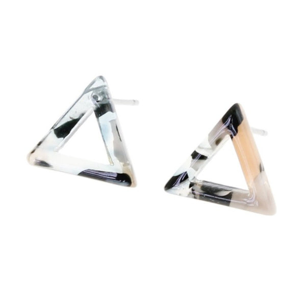 Resin Stainless Steel Earrings - Triangle Swirl Studs - 11.5mm x 13mm - 2 Pieces 1 Pair - ER231
