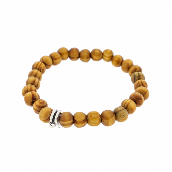 Round Wood Bead Bracelets 54mm -Natural Wood with Antique Silver Tone Bail - 5 Bracelets - BB083