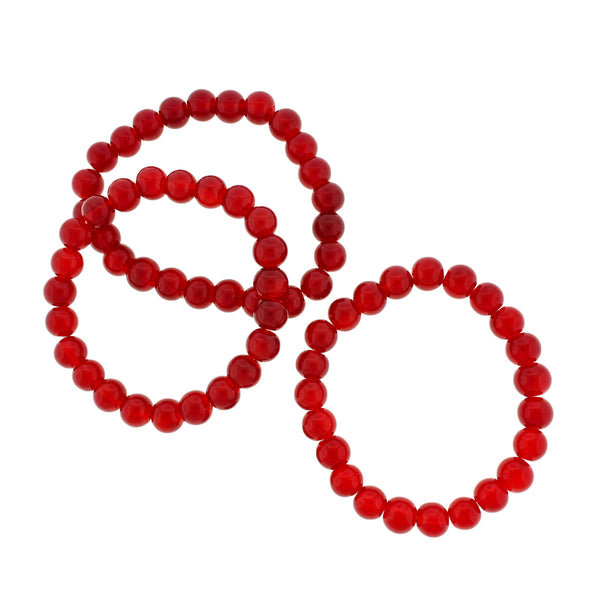 Round Acrylic Bead Bracelet s- 56mm - Ruby Red - 5 Bracelets - BB112