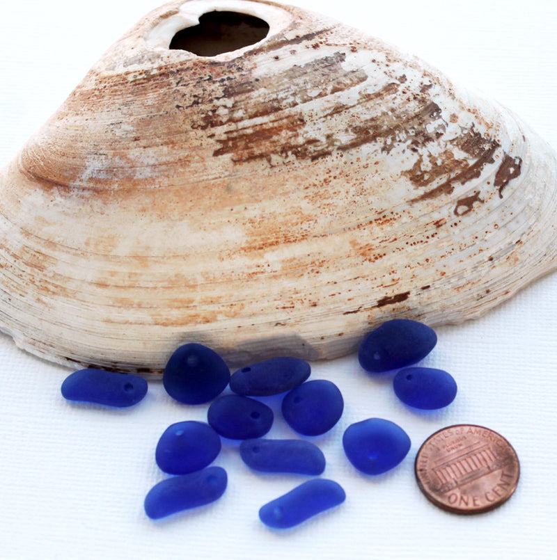 2 Royal Blue Pebble Cultured Sea Glass Charms - U029