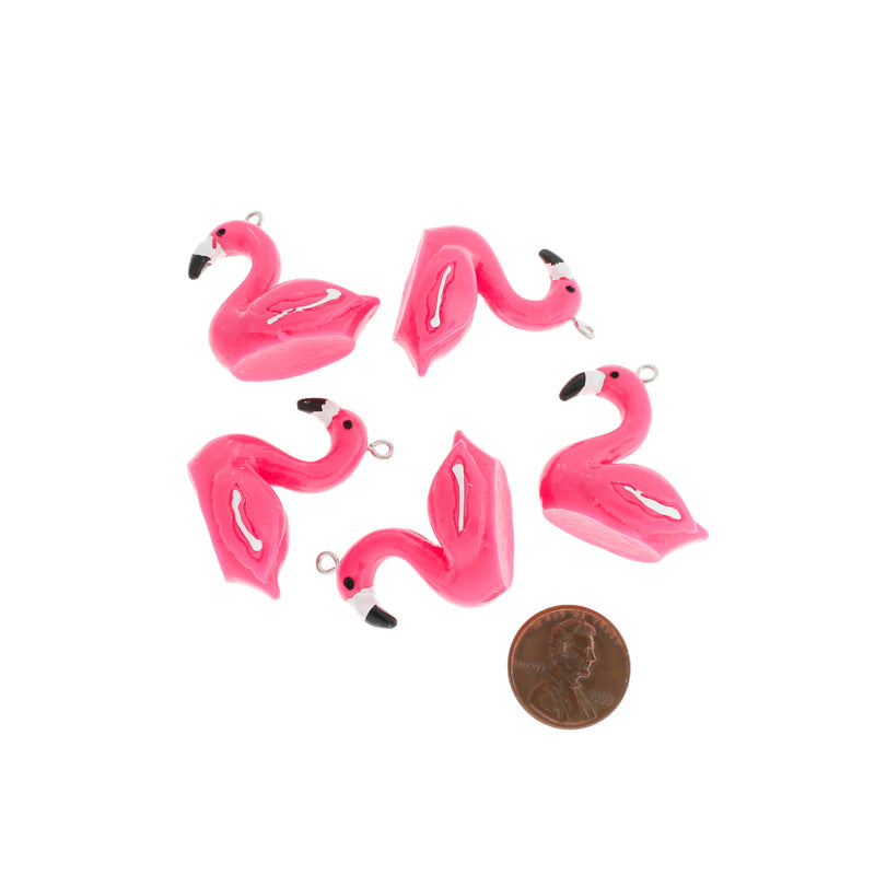 4 Flamingo Resin Charms 3D - K053