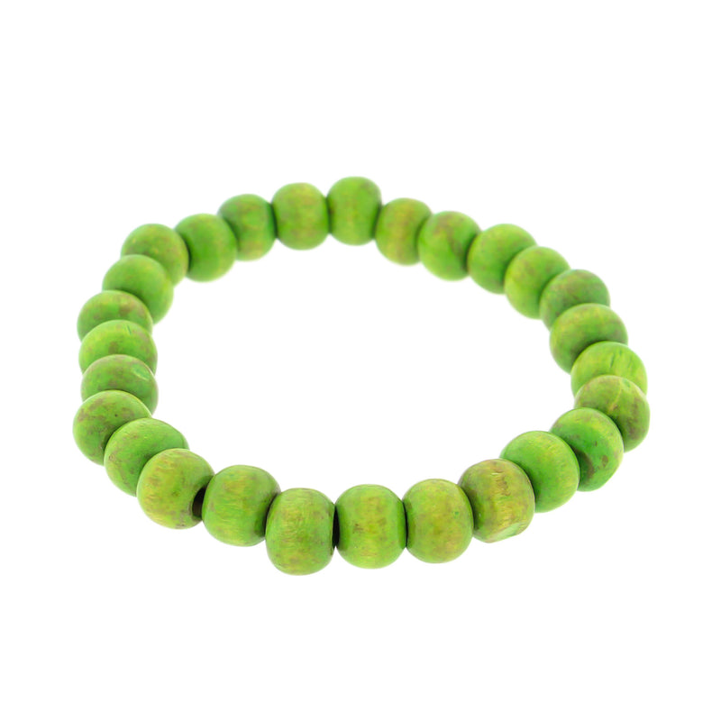 Round Wood Bead Bracelet - 56mm - Lime Green - 1 Bracelet - BB031