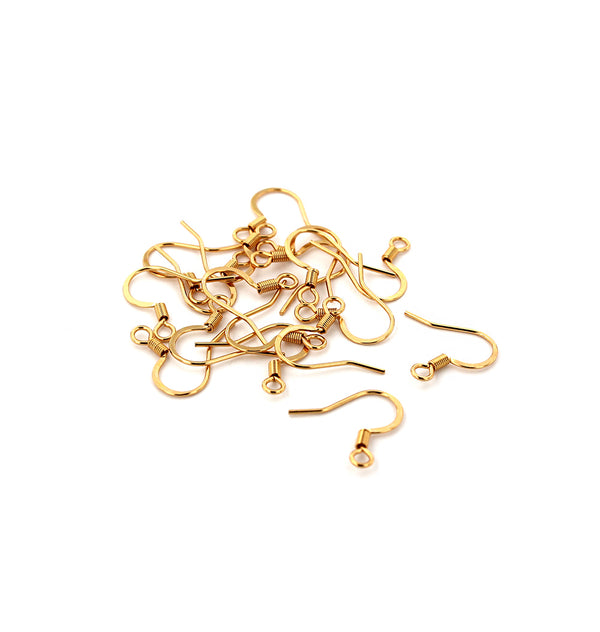Gold Stainless Steel Earrings - French Style Hooks - 14.5mm x 17.5mm - 20 Pieces 10 Pairs - FD703