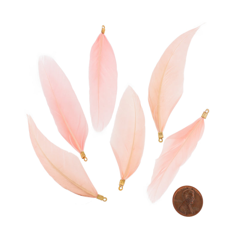 Feather Pendants - Gold Tone and Peach - 8 Pieces - Z1017