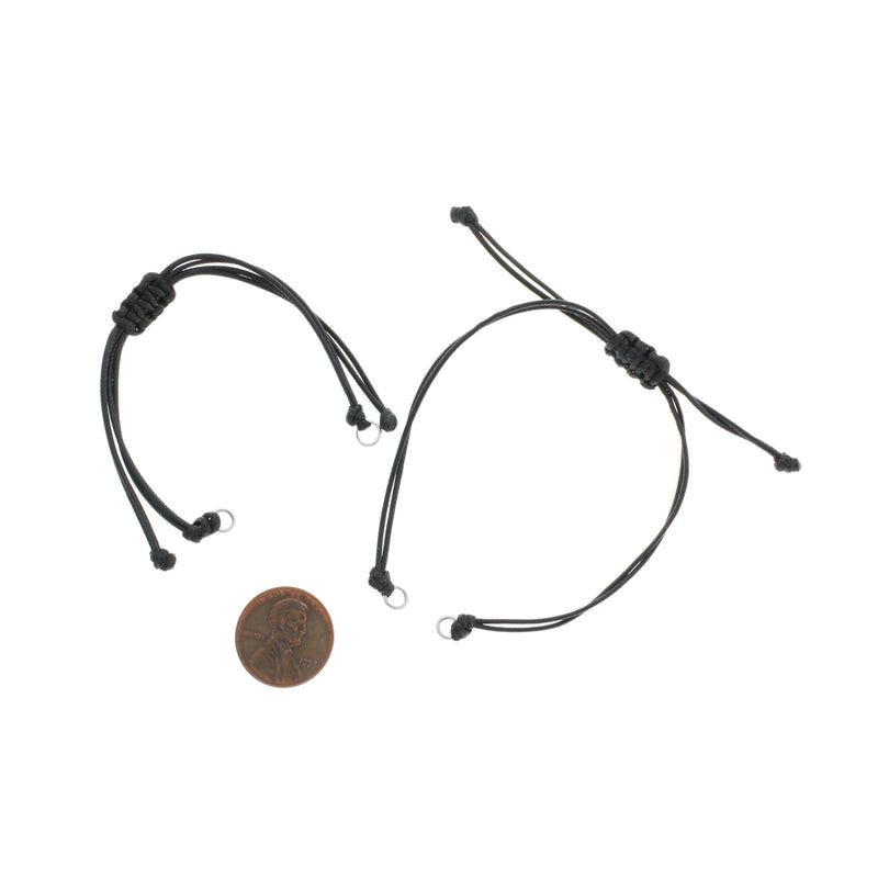 Black Polyester Cord Adjustable Connector Bracelet Base 5.5 - 9.5"- 0.6mm - 5 Bracelets - N799