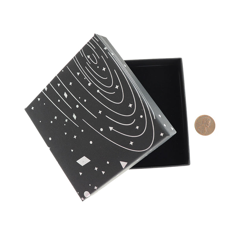 Galaxy Jewelry Box - Black and Silver - 9cm x 9cm - 5 Pieces - TL244
