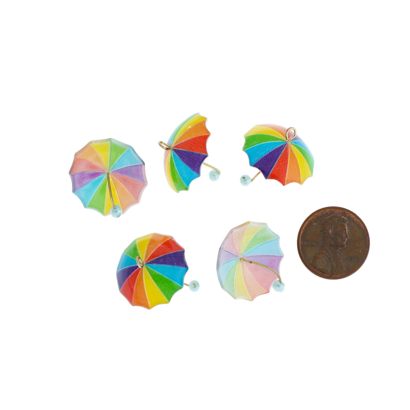 2 Rainbow Umbrella Resin Charms 3D - K152