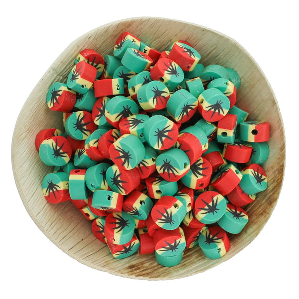Flat Round Polymer Clay Beads 10.5mm x 5mm - Weed Leaf - 40 Beads - BD646