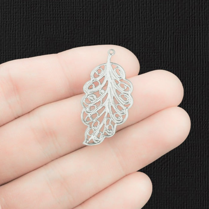 10 Leaf Silver Tone Stainless Steel Charms - MT485