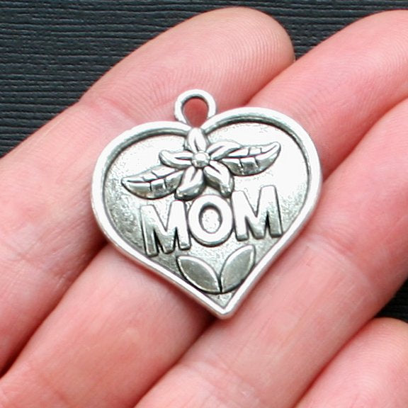 2 Mom Heart Antique Silver Tone Charms - SC1998