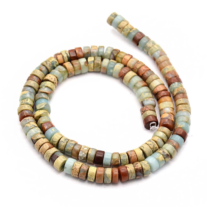 Heishi Synthetic Serpentine Beads 6mm x 3mm - Turquoise and Earth Tones - 20 Beads - BD198