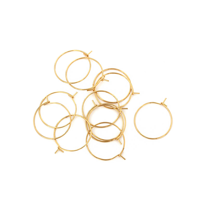 Gold Stainless Steel Earring Wires - Wine Charms Hoops - 20mm - 10 Pieces 5 Pairs - FD725