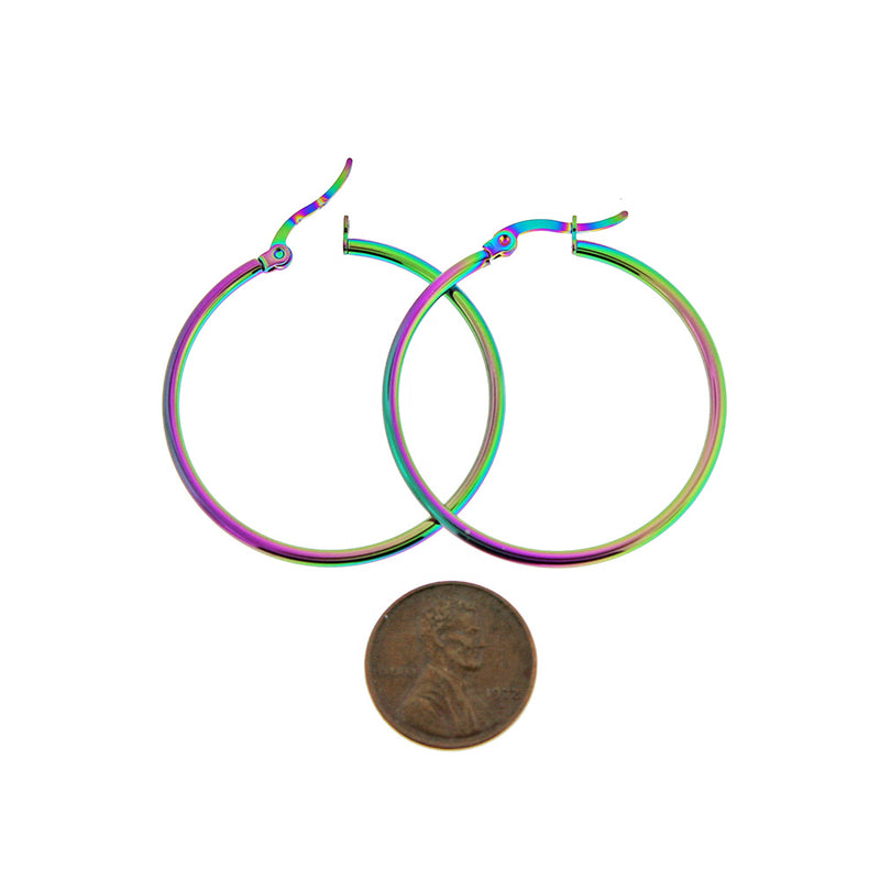 Hoop Earrings - Rainbow Electroplated Stainless Steel - Lever Back 39mm - 2 Pieces 1 Pair - Z1415