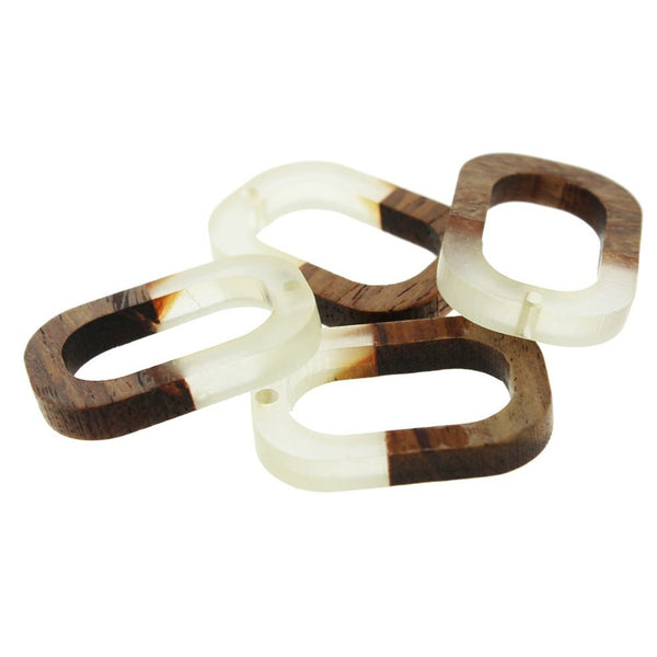 Oval Natural Wood and White Smoke Resin Charm 28mm - WP045