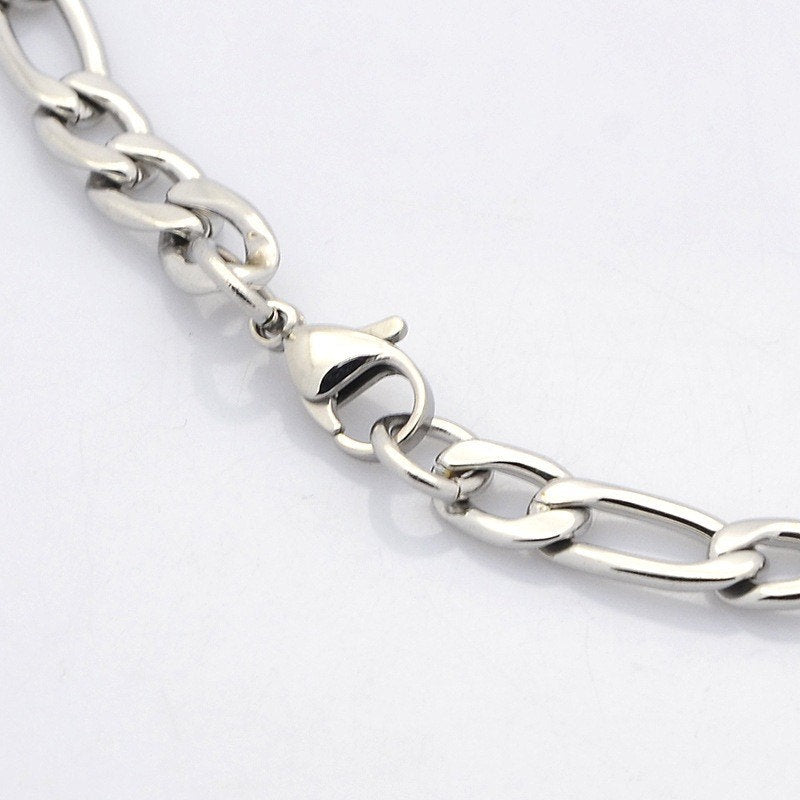 Stainless Steel Figaro Chain Bracelet 7.4" - 6mm - 1 Bracelet - N088