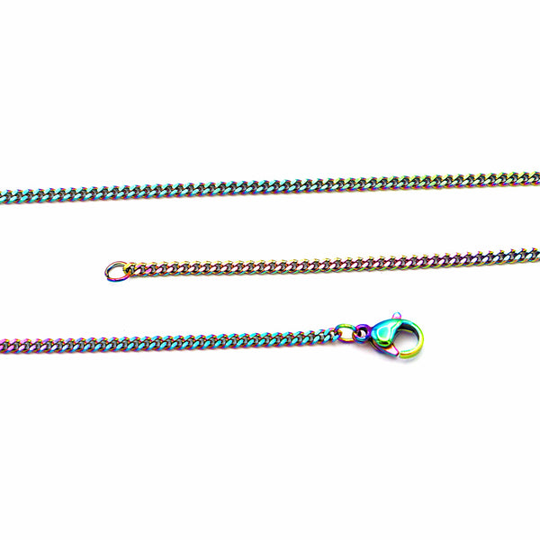 Rainbow Electroplated Stainless Steel Curb Chain Necklace 22"- 3mm - 1 Necklace - N174