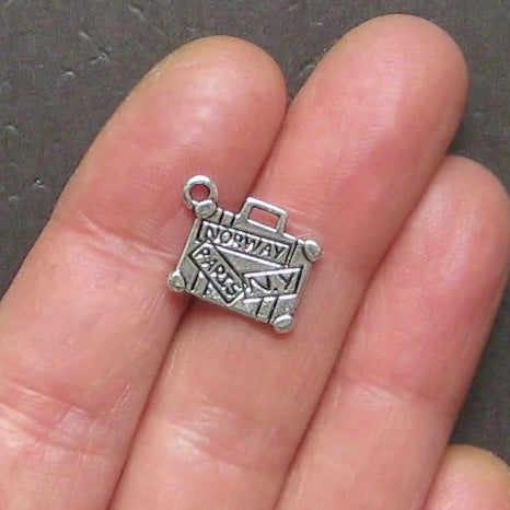 10 Luggage Antique Silver Tone Charms - SC283
