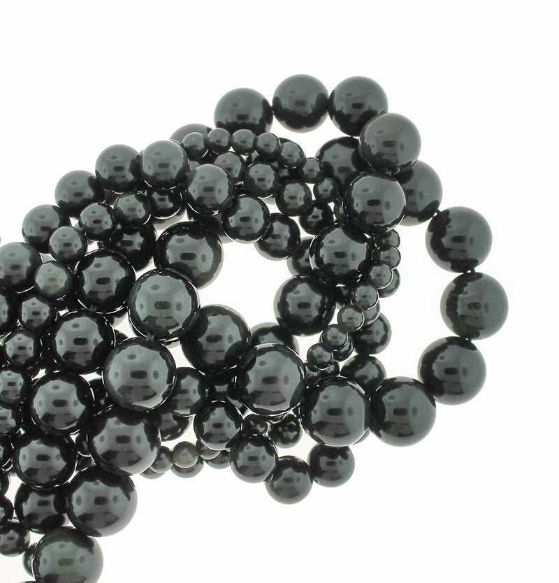 Round Natural Black Obsidian Beads 4mm -12mm - Choose Your Size - 1 Full 15" Strand - BD1875