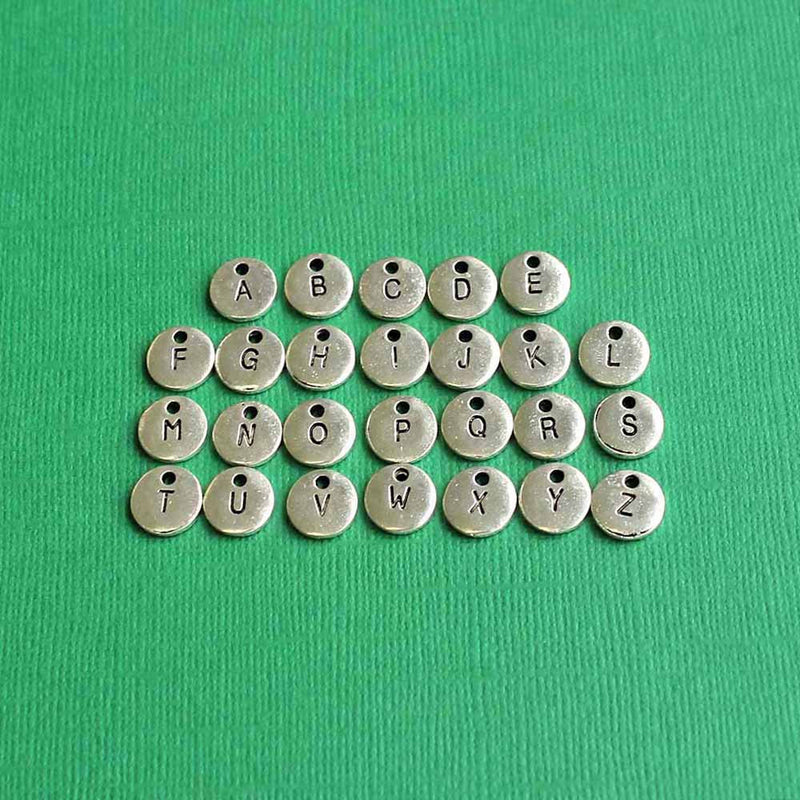 26 Alphabet Letter Silver Tone Charms - 1 Set - ALPHA1700
