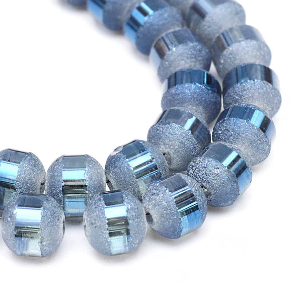 Round Glass Beads 8mm - Frosted Metallic Light Blue - 1 Strand 72 Beads - BD1465