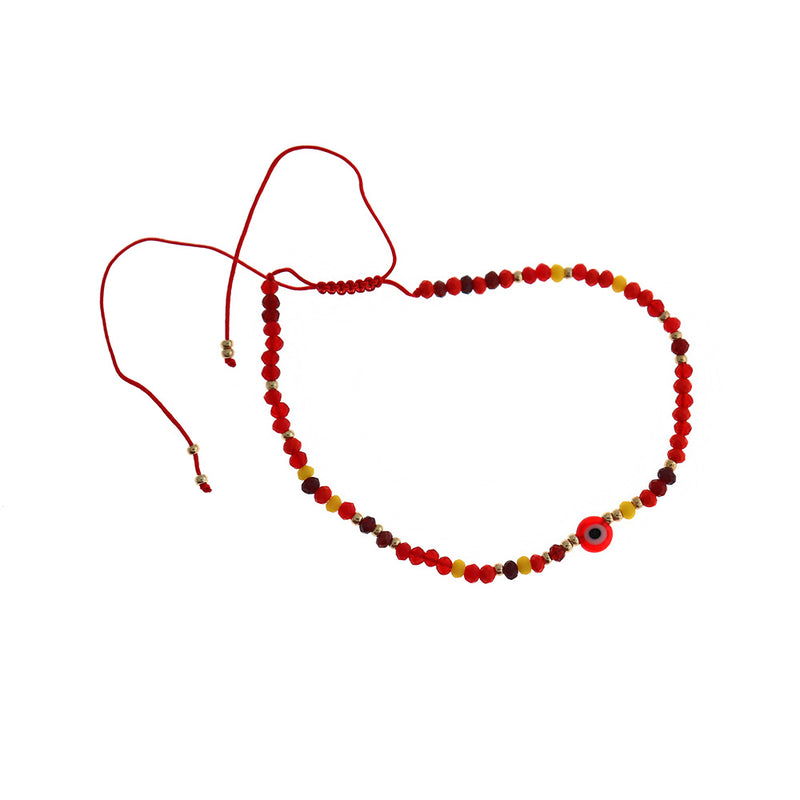 Red Nylon Cord Adjustable Connector Bracelet Base With Evil Eye 3-7.5"- 4mm - 1 Bracelet - N812