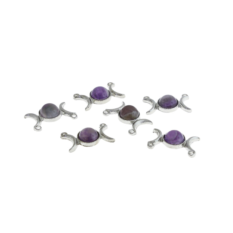 Crescent Moon Connector Charm With Natural Amethyst Gemstone - SC111