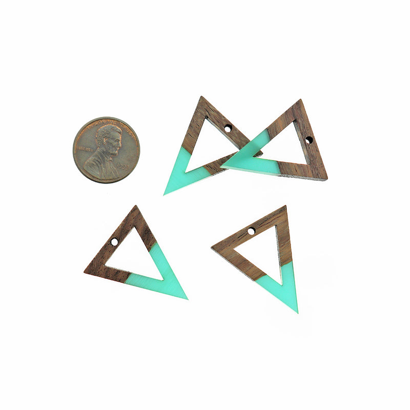 2 Open Triangle Natural Wood and Resin Charms - Choose Your Color!