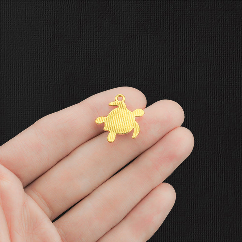 Turtle Gold Tone Charm With Inset Pink Seaglass - GC073
