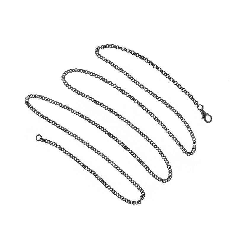 Gunmetal Tone Rolo Chain Necklaces 30" - 3mm - 10 Necklaces - N473
