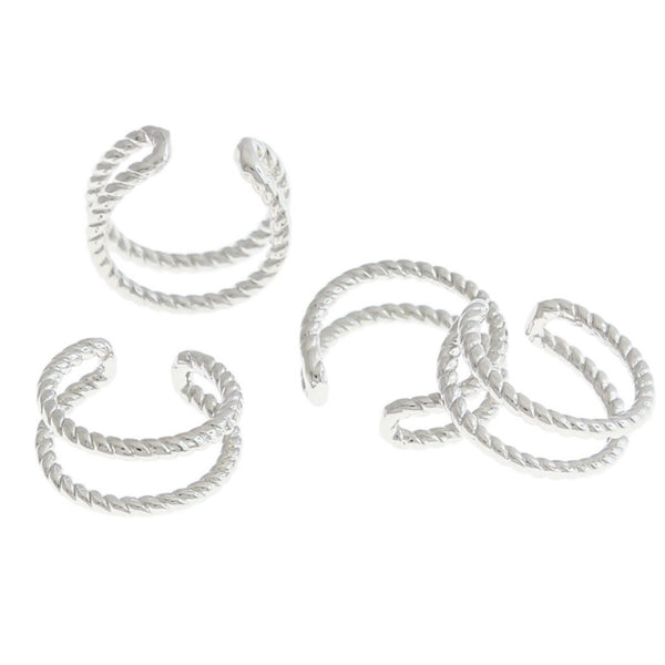 Silver Tone Brass Earring Cuff - Braided Rope - 12mm x 6mm - 1 Piece - ER394