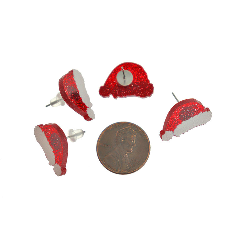 Acrylic Earrings - Santa Hat Studs - 20mm x 13mm - 2 Pieces 1 Pair - ER214
