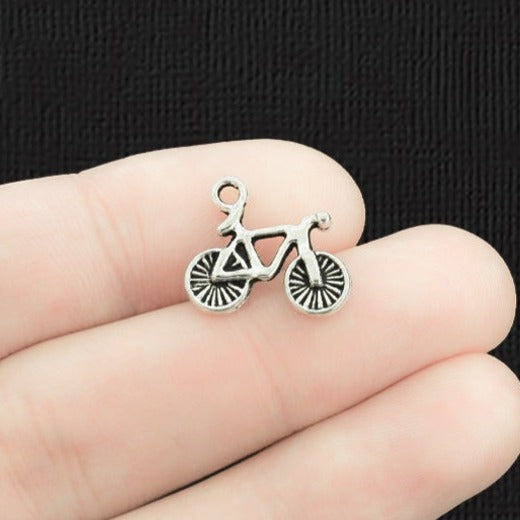 10 Bicycle Antique Silver Tone Charms 2 Sided - SC049