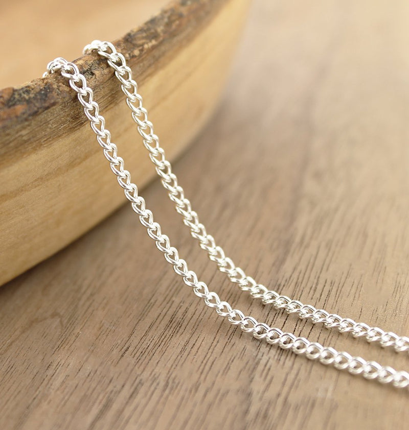 Silver Tone Curb Chain Necklaces 32" - 3mm - 12 Necklaces - N480