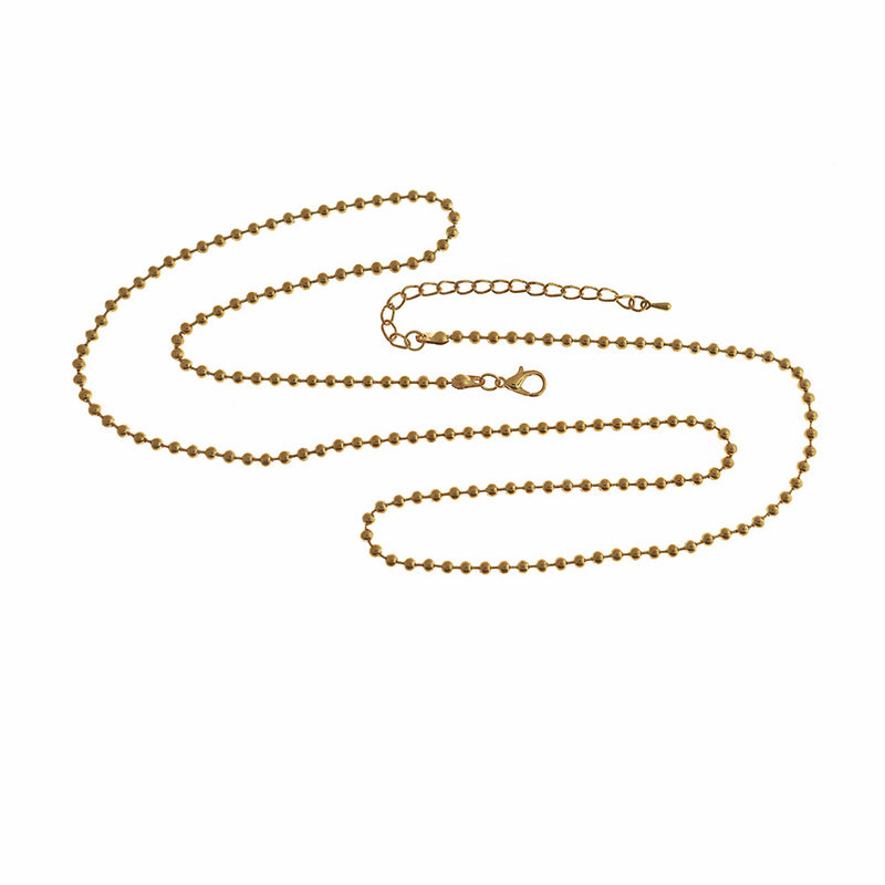 Gold Tone Ball Chain Necklace 29" Plus Extender - 3mm - 1 Necklace - N451
