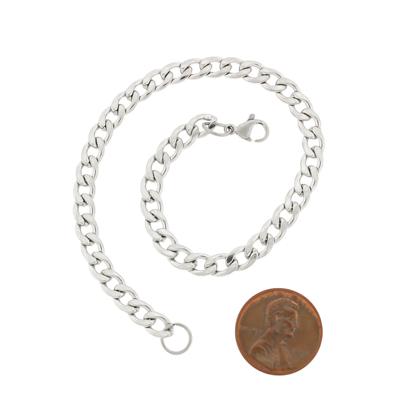 Stainless Steel Curb Chain Bracelet 8.26" - 6mm - 5 Bracelets - N436