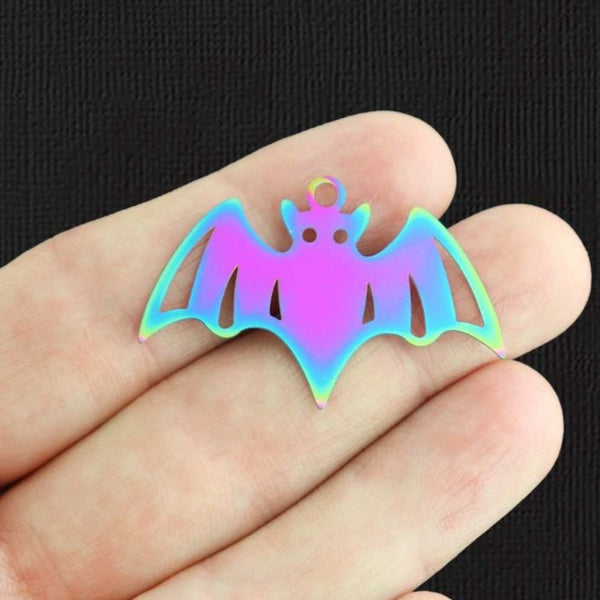 2 Bat Rainbow Electroplated Stainless Steel Charms 2 Sided - SSP487