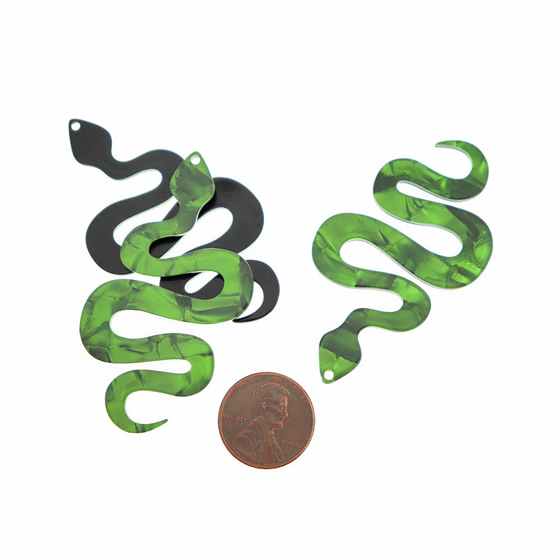 2 Green Snake Acrylic Charms - K246
