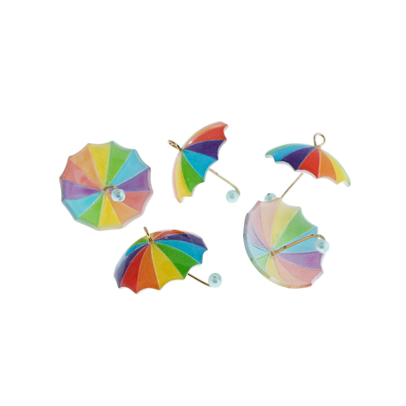 2 Rainbow Umbrella Resin Charms 3D - K152