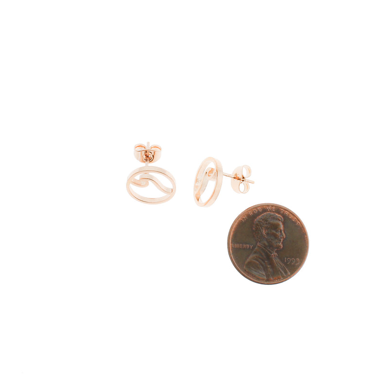 Rose Gold Stainless Steel Earrings - Wave Studs - 12mm x 12mm - 2 Pieces 1 Pair - ER013