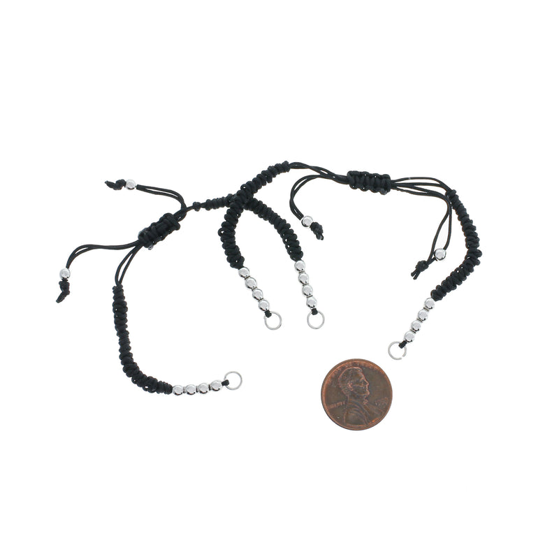 Black Nylon Cord Adjustable Connector Bracelet Base With Brass Spacer Beads 4.5-8.5"- 4mm - 1 Bracelet - N028-A